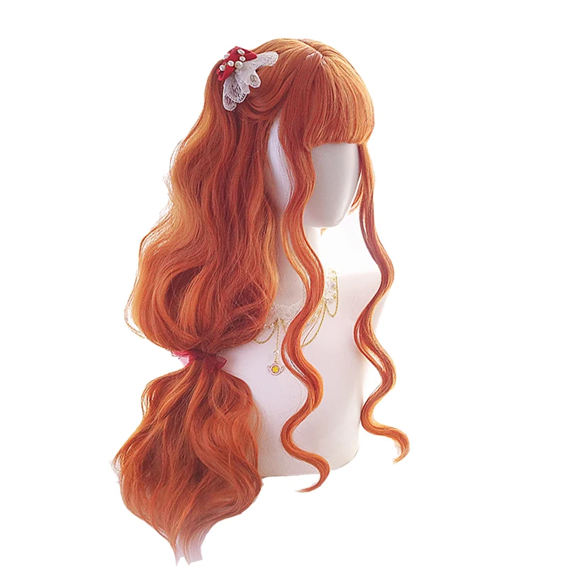 L-email Wig Long Orange Lolita Wigs Woman Hair Wavy Cosplay Wig Halloween Harajuku Wigs Heat Resistant Synthetic Hair