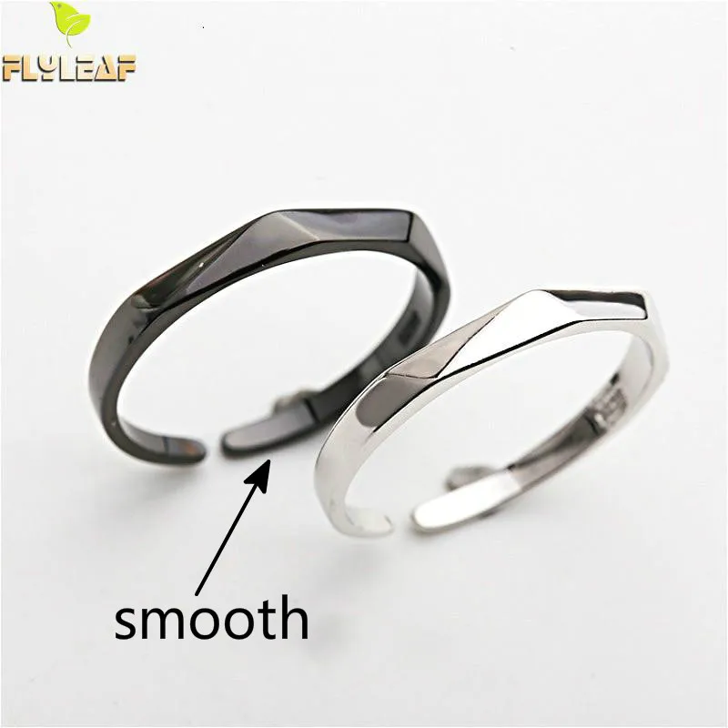 

100% 925 Sterling Silver Matte Geometric Polygon Open Lovers Rings For Women Smooth Fashion Fine Jewelry Flyleaf