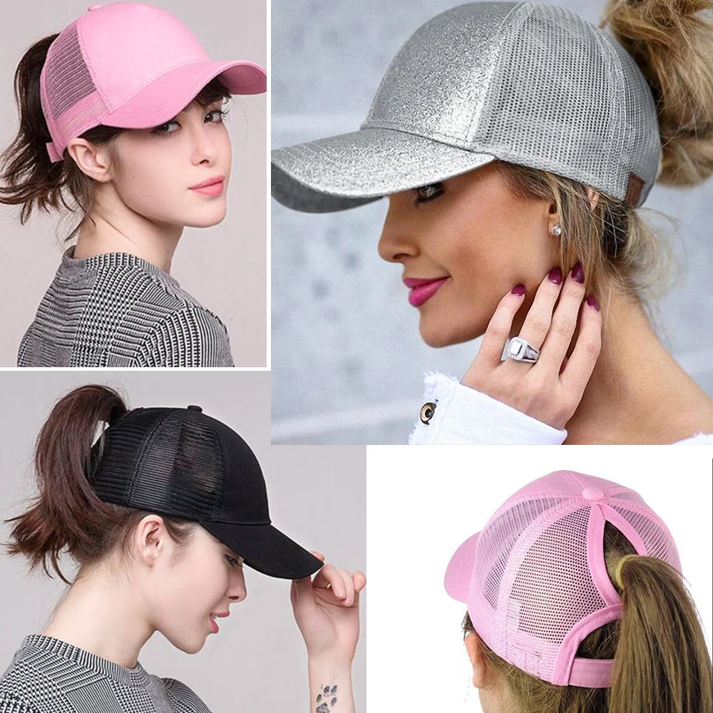 Quaslover блестящая Бейсбол Кепки Для женщин грязный булочка Snapback летние сетчатые Шапки Регулируемый Повседневное Спорт с блестками в стиле хип Кепки ковбойские шляпы