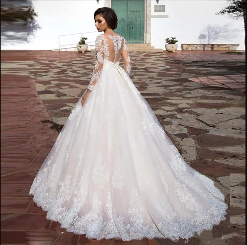 Хорошо продуманные Свадебные платья с поясом кристаллы кружевные аппликации