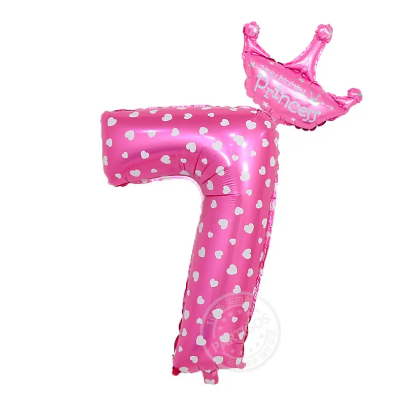 32inch Pink 7 2 шт 32 дюйма розовые шары из фольги с короной 1 2 3 4 5 6 7 8 9 лет для маленьких мальчиков и девочек на день рождения - Цвет: 32inch Pink 7