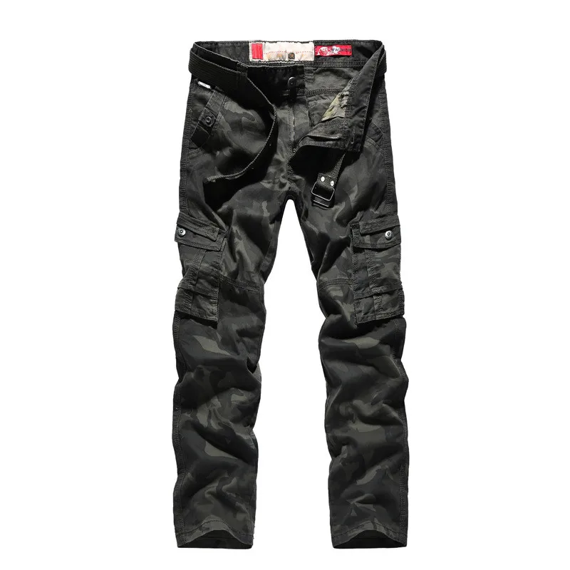 

2018 New Men Cargo Pants army big pockets decoration mens Casual trousers male autumn army Camouflage pants plus size Have belt