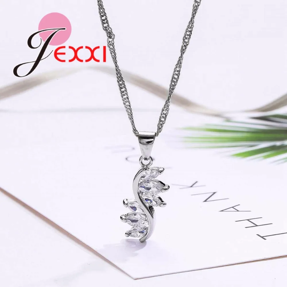

Hot Sales 925 Sterling Silver CZ Crystal Jewelry Sets Trendy Engagement Wedding Necklace Earrings for Women Jewelry Set
