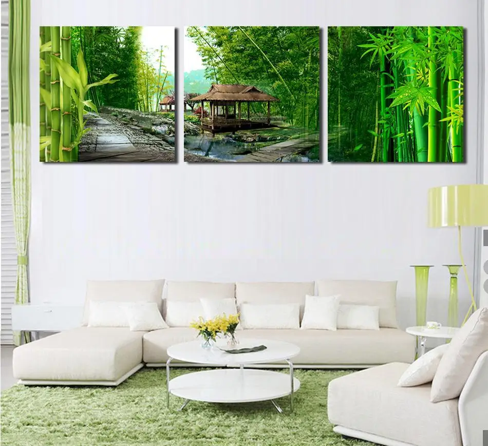 Новинка горячая печать Масляные картины бамбуковый пейзаж картина холст на