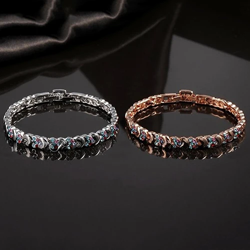 Женская Мода Одной Цепи Сердце Любовь Блестящий Горный Хрусталь Браслет Шарм