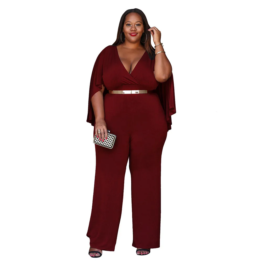 

TUHAO Female Large Size Jumpsuit Summer Plus Size 3XL Sexy Office Lady Overalls Loose Ruffles Women's Jumpsuits LM04