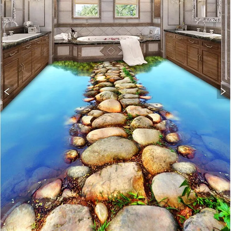 Beibehang 3 dобои прозрачный речной камень пол ванной комнаты Mural-3d ПВХ обои