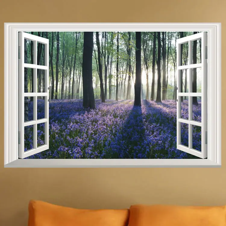 Лавандовые цветы 3D окна стикеры на обои дерево стикер стену с восходом солнца