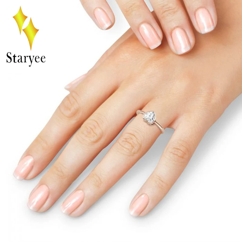 STARYEE 1.0CT 6,5 мм Сердце Вырезать Муассанит Обручение Кольцо Настоящее 14 К розового золота с бриллиантами ювелирных украшений для Для женщин Чарльз colvard VS DE