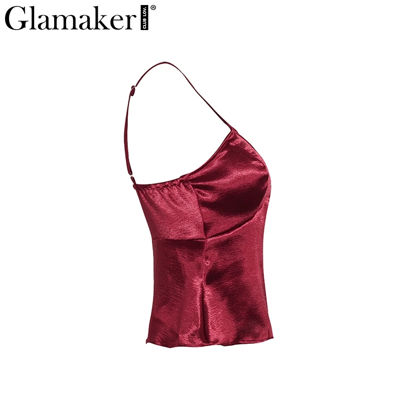 Glamaker, роскошный атласный сексуальный топ на бретелях, женская одежда, для пляжа, фитнеса, Летний Топ для женщин, v-образный вырез, Клубные, вечерние,, camisoles& tanks cami