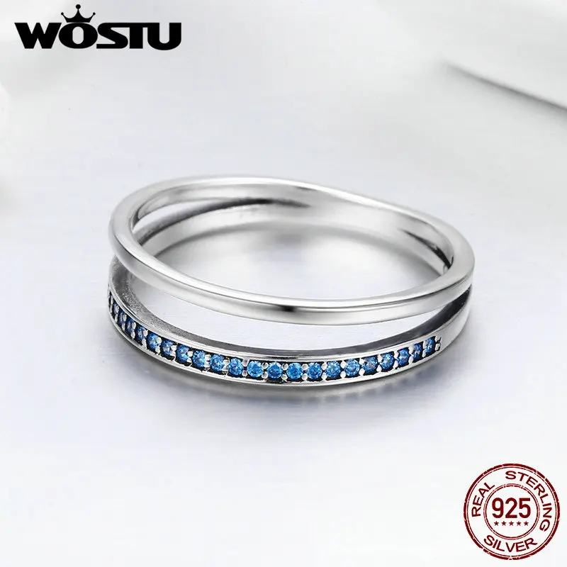 WOSTU хит продаж Настоящее серебро 925 пробы синее движение кольца на палец для