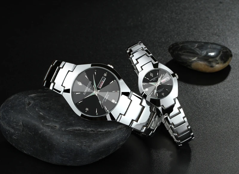 Couple Watches for Lovers Kingnuos Brand Quality Quartz Wrist Watch Men and Women Watches Date Week Luminous Display Pair Hours