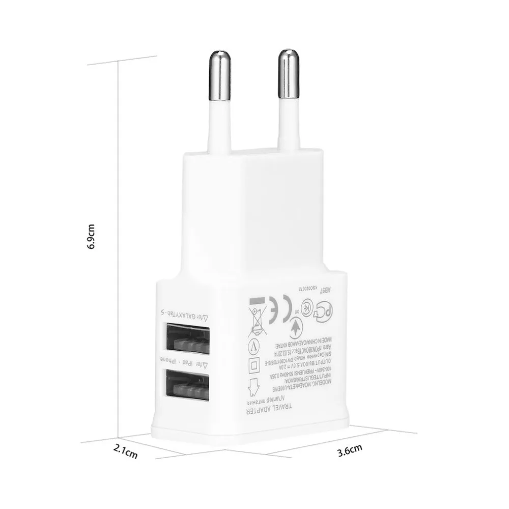 Двойной адаптер питания 2 а с портами USB ЕС для Samsung iPhone HTC MOTO Perfect-белый |