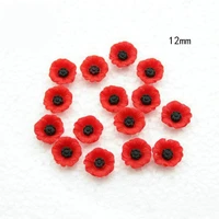 200pcs chic resin poppy flower cabochon flat back artificial red flower beads miniature poppy flower jewelry accessory 12mm