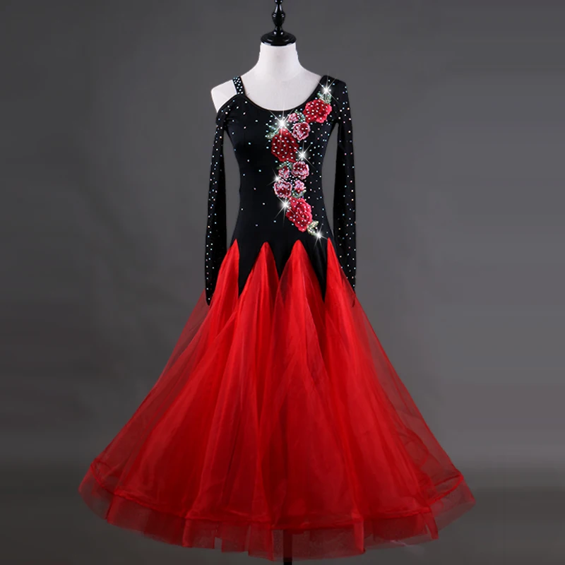 Красное Женское Платье Фламенко для современных танцевальных соревнований