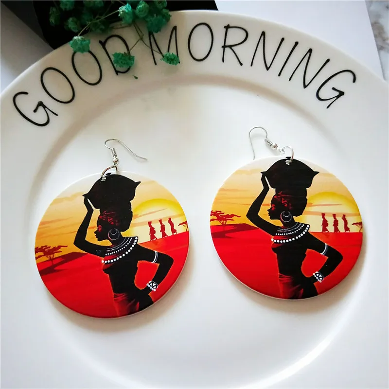 THRWELL ручной работы дерево круглые серьги для женщин Этническая преувеличены