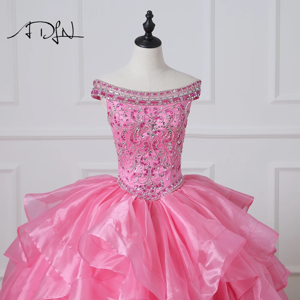 Роскошные розовые платья ADLN Quinceanera с бальным платьем Стразы бальное платье для