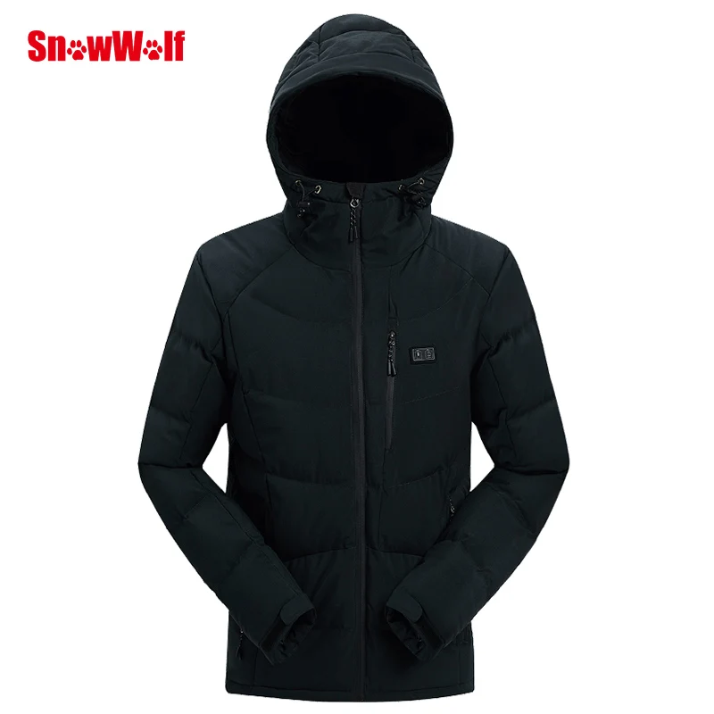 SNOWWOLF, Мужская зимняя одежда для рыбалки, уличная одежда с капюшоном и подогревом, мужской костюм для зимней рыбалки, охоты, кемпинга, пешего туризма - Цвет: Black