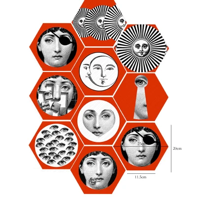 Креативные европейские ПВХ наклейки для напольной плитки fornasetti дизайн шестигранные самоклеящиеся водонепроницаемые наклейки на стену для ванной/кухни плитка