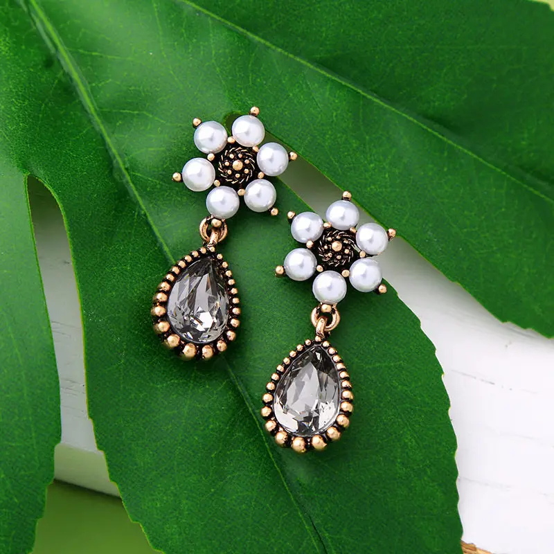 LUBOV Fashion Crystal Opal Stone Earrings Rhinestone Inlaid Geometric Gold Color Metal Women Wedding Jewelry 2019 New | Украшения и