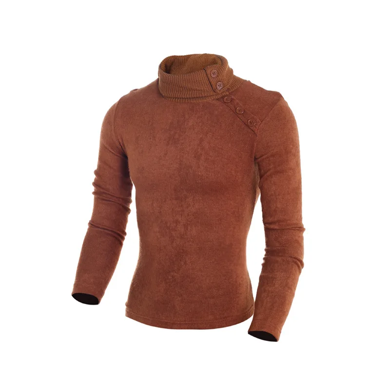 Turtle Neck Men Clothes 2018 Winter Korean Button Decoration Long Sleeve Knitting Tops Casual Pullover Sweaters for | Мужская одежда