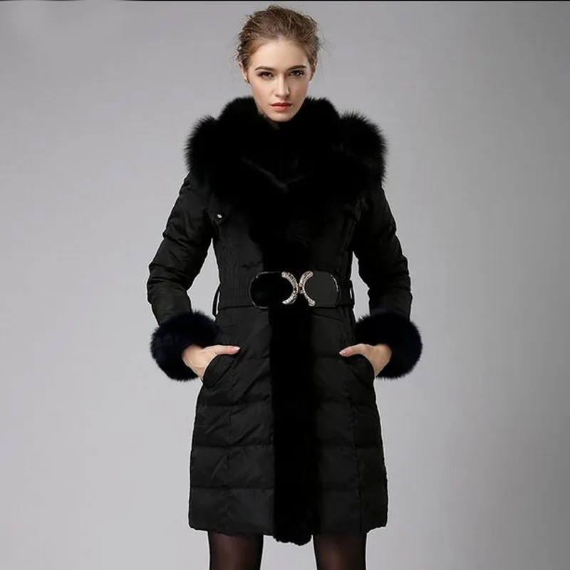 Большой натуральный Лисий Мех 2018 Высокое качество зимняя куртка женская