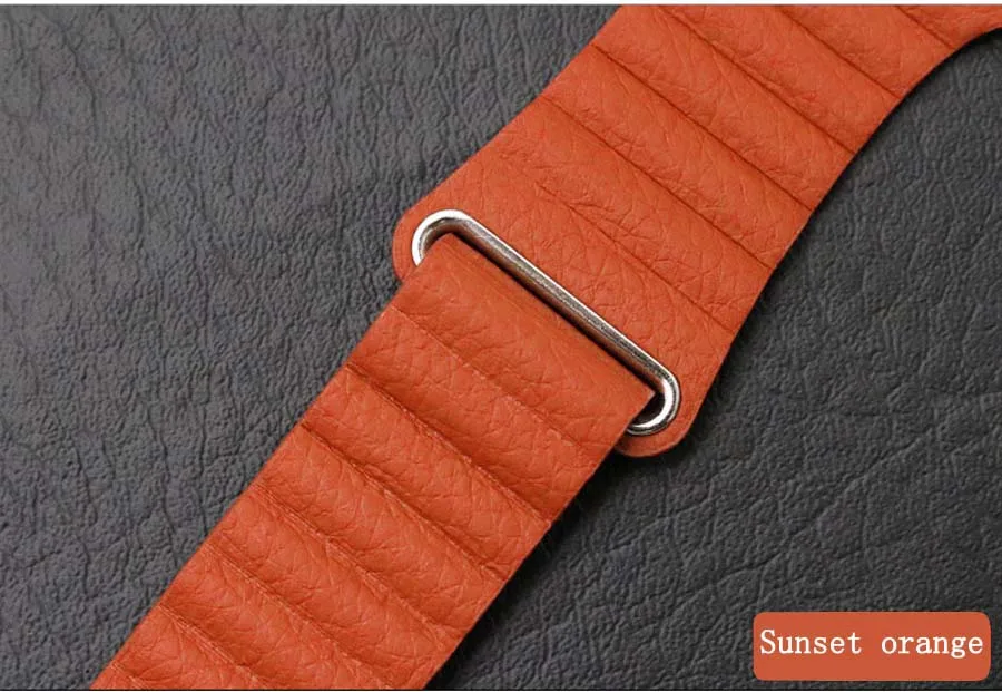 Sunset orange Фирменная кожаная Петля ремешок для наручных часов Apple watch полос 4 44 мм 40 мм наручных часов iwatch, 4/3/2, 42 мм, 38 мм, версия браслет ремешок Магнитная застежка ремешок на запястье - Цвет ремешка: Sunset orange