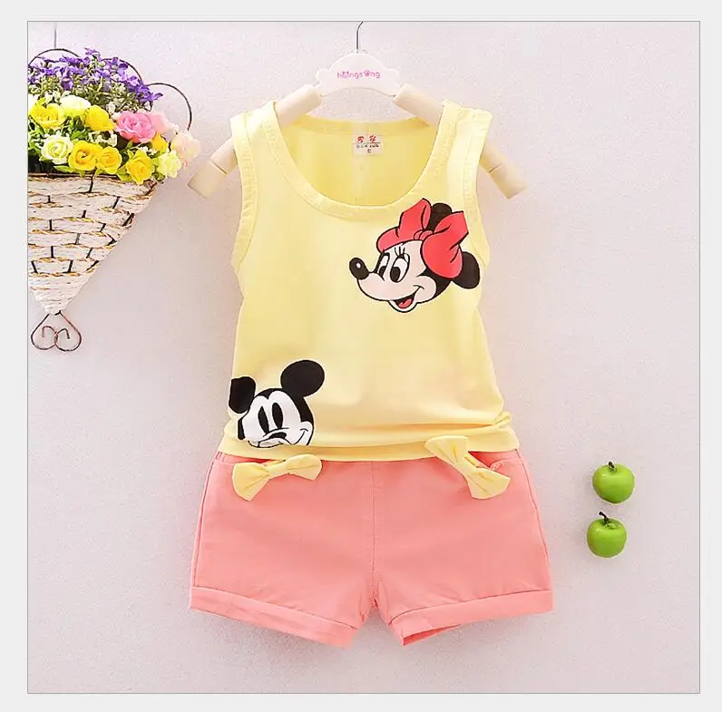 Хлопковый жилет без рукавов с мультяшным рисунком шорты для маленьких девочек