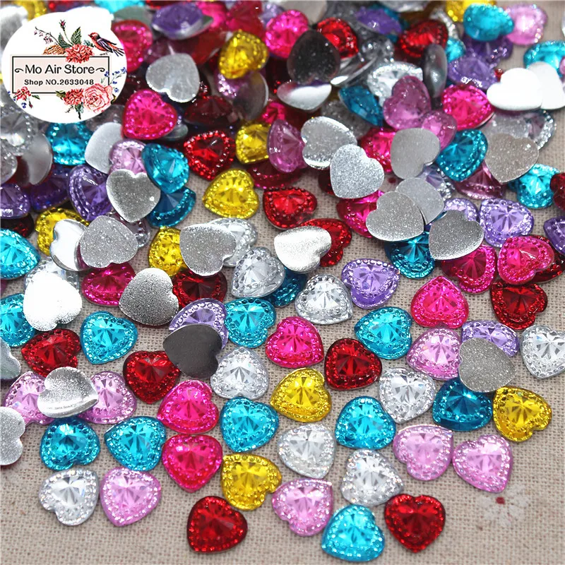 100 шт. блестящие разноцветные акриловые стразы в форме сердца на спине кабошон