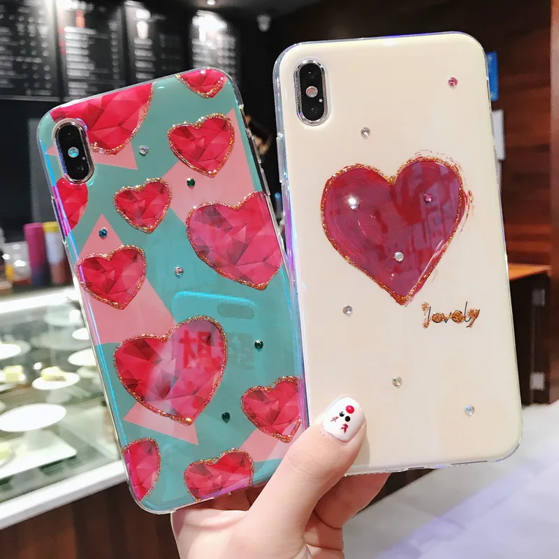 Lovely heart Rhinestone Cases For iPhone XS MAX XR 6 6s 7 8 Plus X Case Transparent Frame TPU Cover Phone Funda Coque Girl |