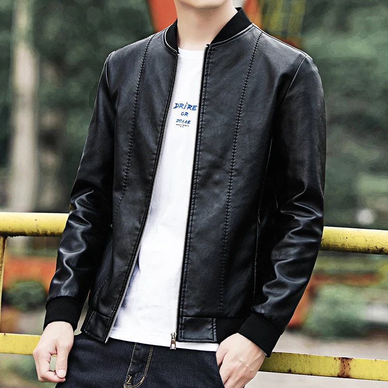 Однотонная мужская куртка из искусственной кожи хит продаж модная Осенняя