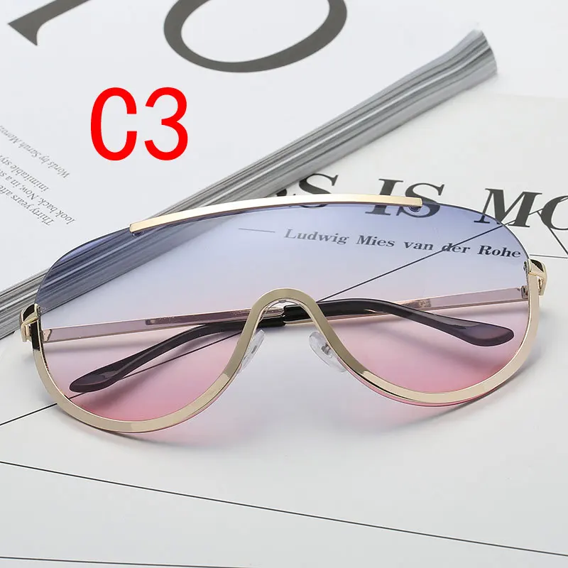 C3-blue pink Цельные Большие женские солнцезащитные очки, большая защитная рамка, градиентные большие солнцезащитные очки, женские крутые сексуальные Защитные Оттенки, мужские сплав - Цвет линз: C3-blue pink