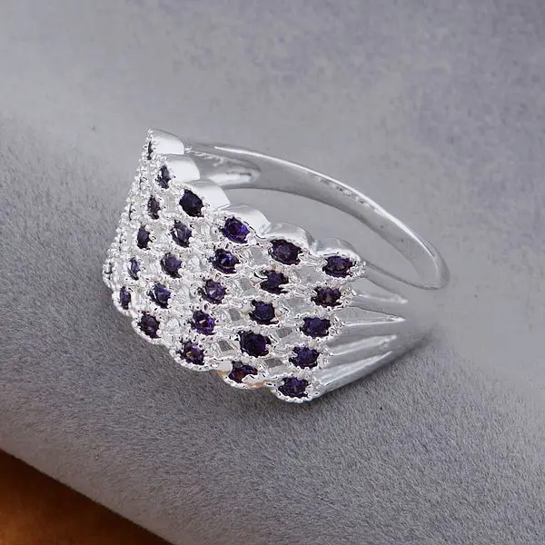 Серебряное кольцо модное для женщин и мужчин вязаные/фиолетовые камни/auxajmea chdakyka