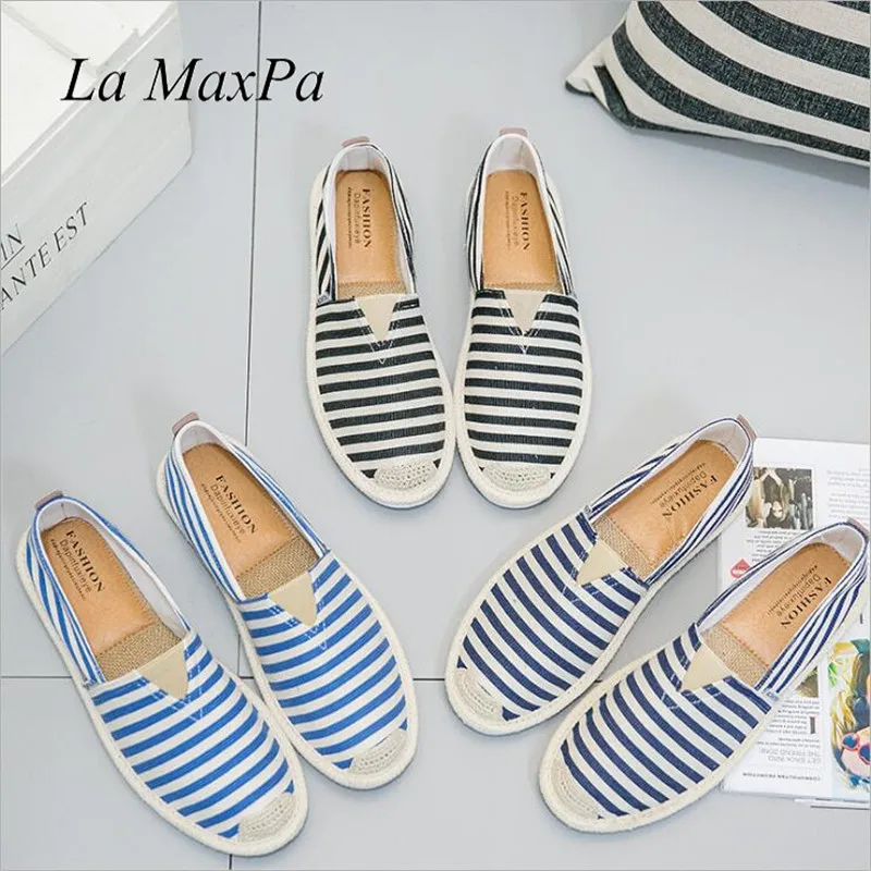 Туфли мужские холщовые в полоску пеньковые стельки плоская подошва эспадрильи