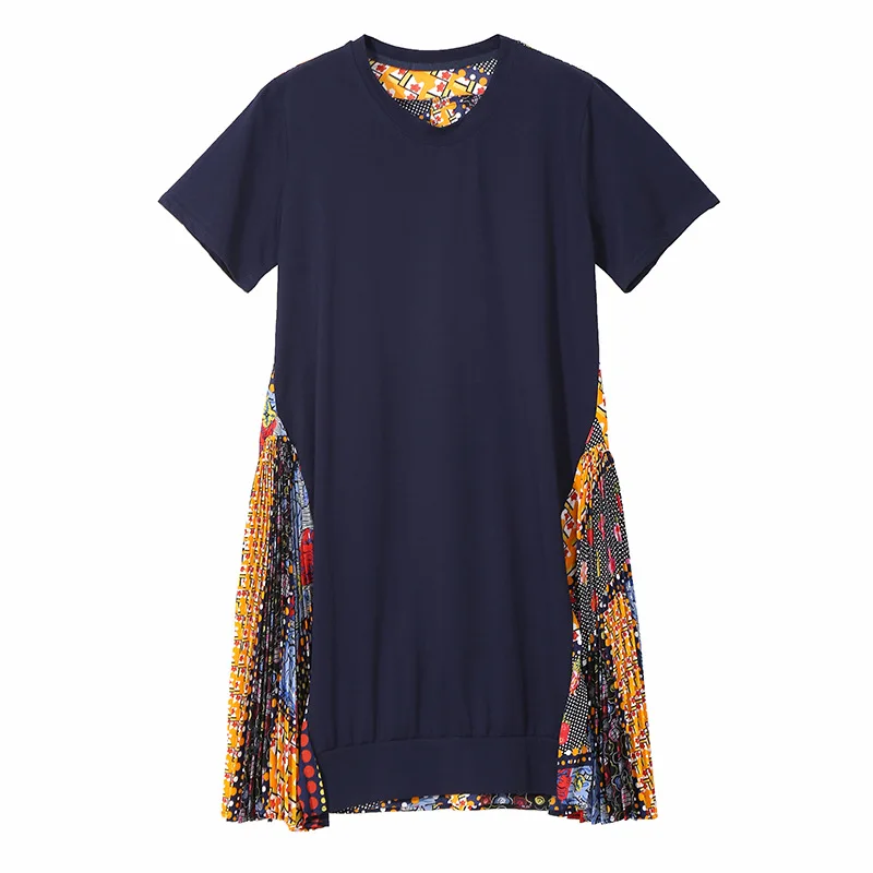 Женское платье с коротким рукавом летнее средней длины круглым вырезом и