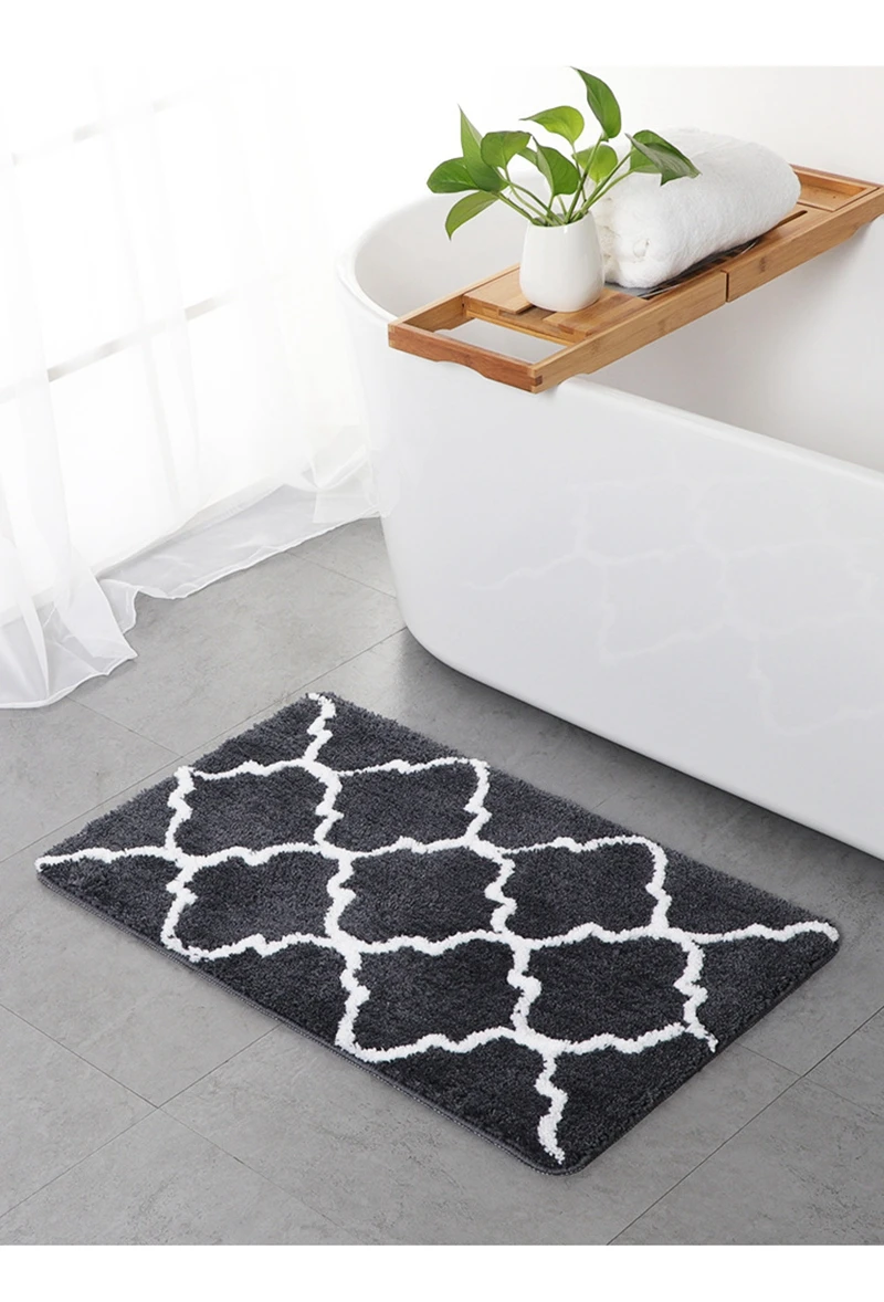 Carpet Flower Microfiber Bathroom Mat Kitchen Bedroom Water Absorption Nonslip Rug Bath Mat Set 45*65 Black White Red Blue Gray
