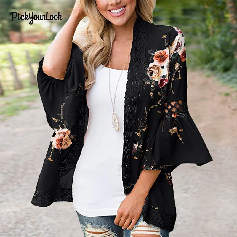 PickyourLook женский кардиган с длинным рукавом женские топы кружевной Осенний