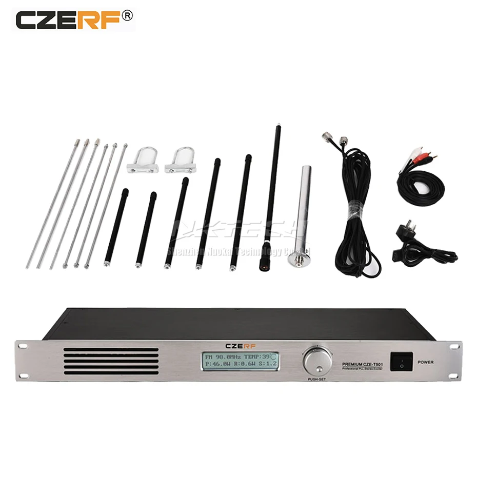 CZE-T501 CZERF PLL стерео fm-передатчик 0-50 Вт Регулируемая мощность радио вещания RS232 6,5 мм микрофон NJ RDS порт чистый звук Качество - Цвет: With Accessories