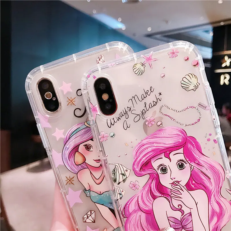 Прозрачный мягкий чехол принцессы Ариэль для iphone 6 7 8 plus X XS XR XSMAX милый на заднюю