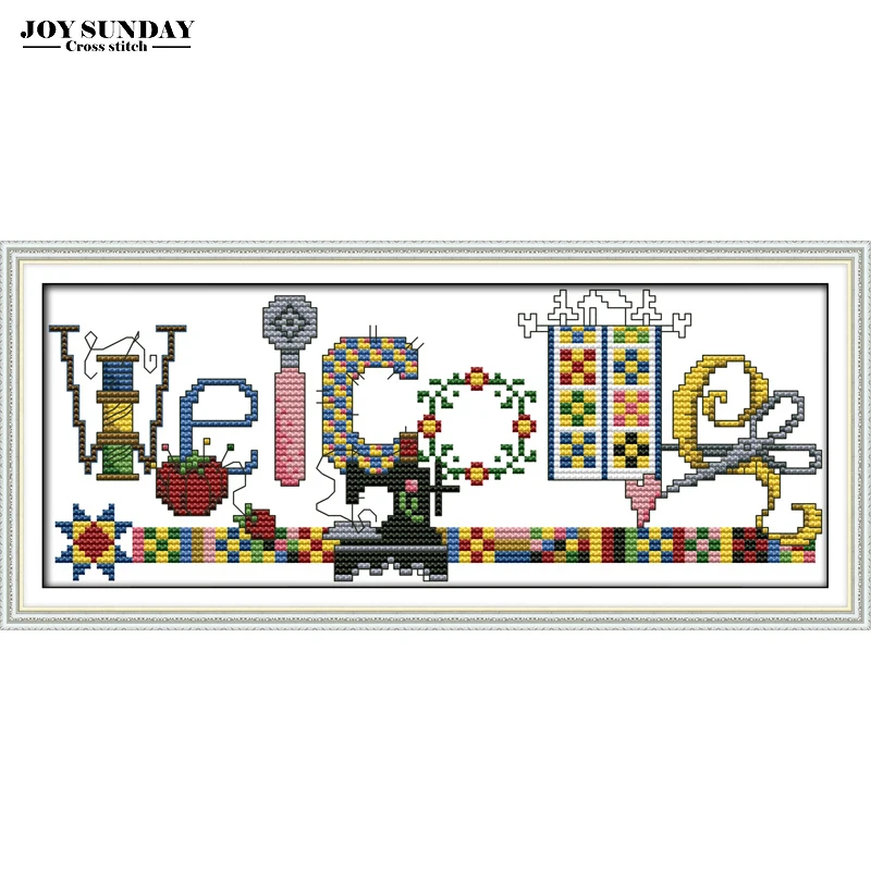 

Sewing Machine Welcome Card Cartoon Counted Cross Stitch Kit DIY Handwork Paintings 14CT 11CT DMC Embroidery Kit Needlework Set