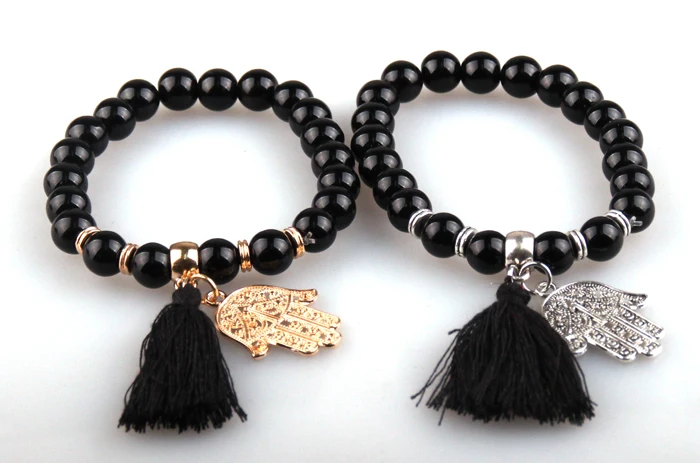 Женский стрейчевый браслет с кисточкой 8 мм | Украшения и аксессуары