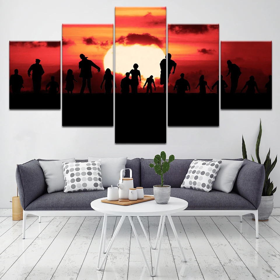 

The Walking Dead with sunset 5 Piece HD Wallpapers Art Canvas Print modern Poster Modular art painting for Living Room Decor