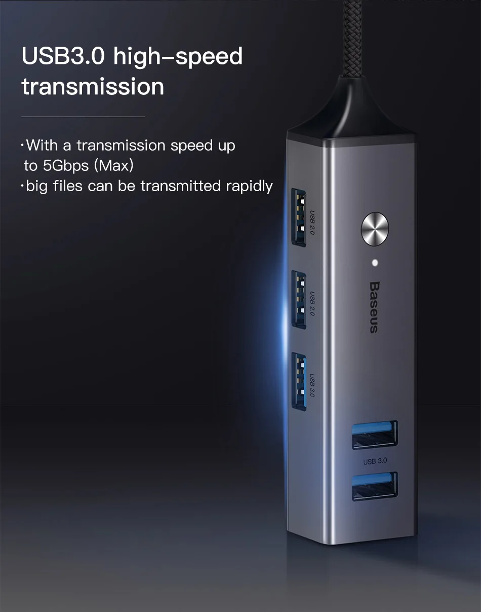 Baseus 5 портов USB C концентратор до 3,0 usb type C для MacBook Pro type C концентратор 3,0 usb-хаб для DELL ThinkPad ASUS светодиодный Micro usb-хаб