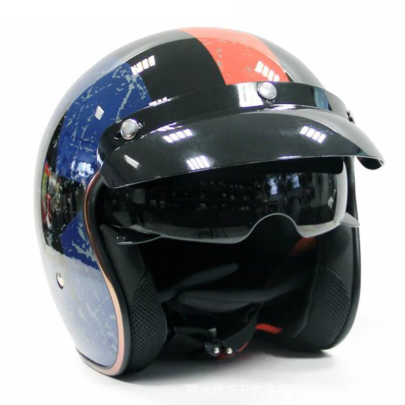 Мотоцикл Jiekai шлем 3/4 с открытым лицом Винтаж Casco мото гидроцикл велосипедный шлем Ретро точка одобренный шлем мотоциклами, K-510