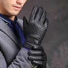 Бесплатная доставка, высококачественные мужские кожаные перчатки, модные перчатки ручной работы из натуральной овчины, зимние теплые варежки для вождения