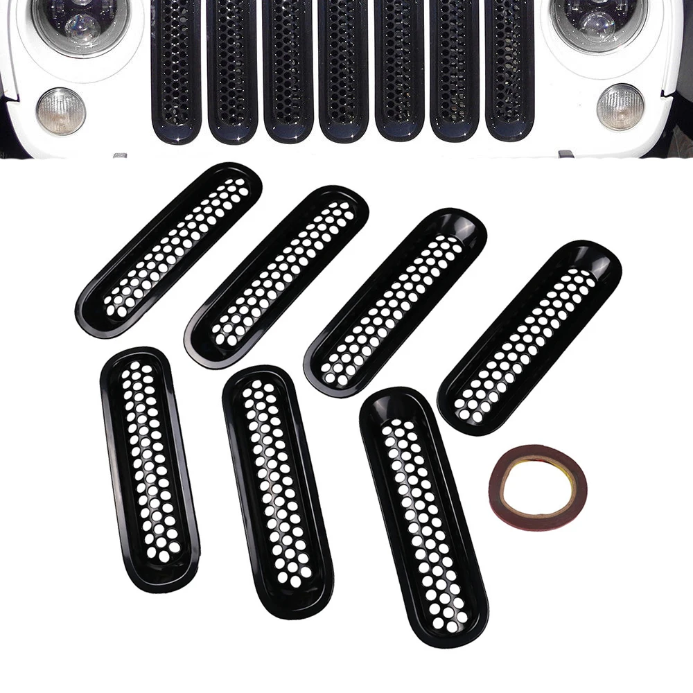 7 шт./компл. декоративная решетка для Jeep Wrangler Rubicon Jk 07 16 Black|Передние и радиаторные