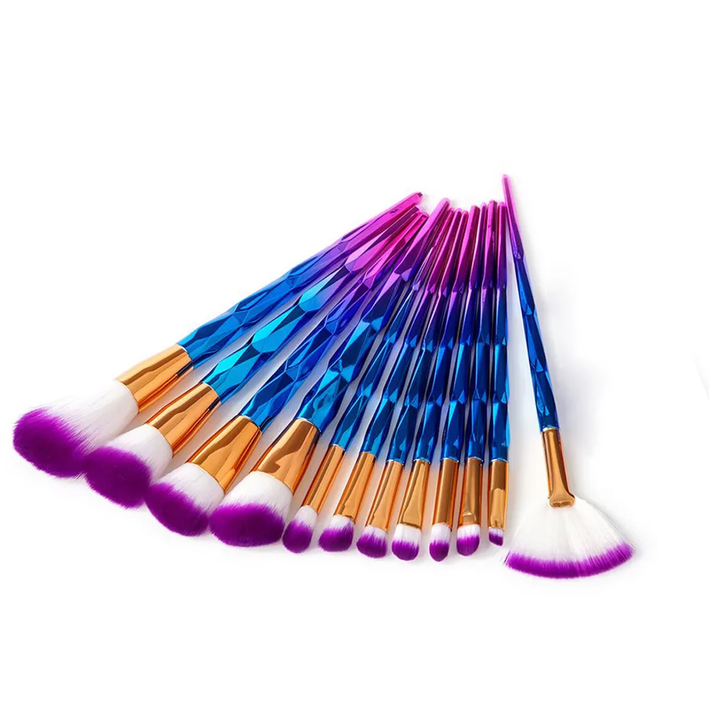 

12pcs Rainbow Gradient Diamond Makeup Brushes Set Cosmetic Base Brush Foundation Eye shadow Blush Powder Brush Kit de30de22