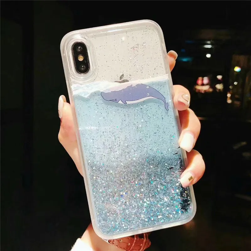 LUDI блестящий синий жидкий зыбучий песок чехол для телефона iPhone 7 7Plus Whale Ttansparent X 6 6s