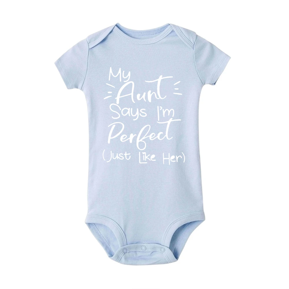 RB18-SRPLB- Комбинезон для малышей с надписью «My Auntie Says I'm Perfect»; хлопковые летние белые боди для новорожденных; забавная одежда для малышей с тетушкой - Цвет: RB18-SRPLB-
