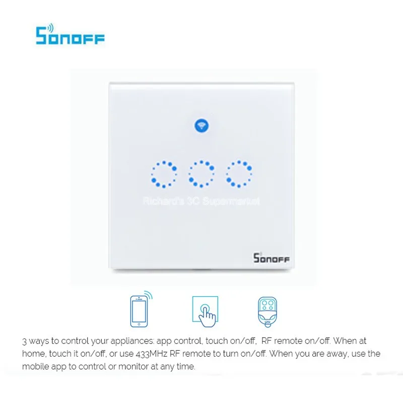 Sonoff T1 Wi-Fi выключатель света Великобритании Панель 1 2 3 Gang Беспроводной Умный дом